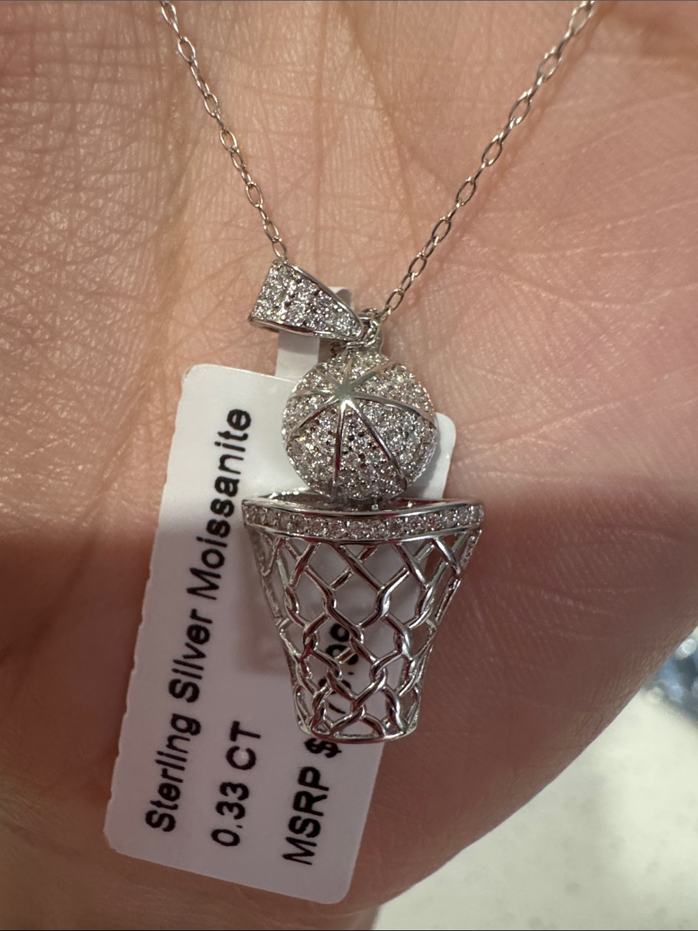 Sterling Silver Moissanite Basketball charm Pendant Necklace - Silver GREAT GIFT